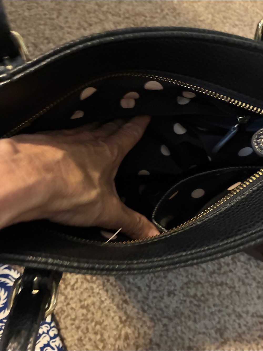 Anne Klein Black Leather Tote with Gold Hardware - Picture 6 of 7
